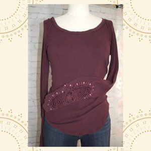 Free People lace sleeve waffle knit top - XS